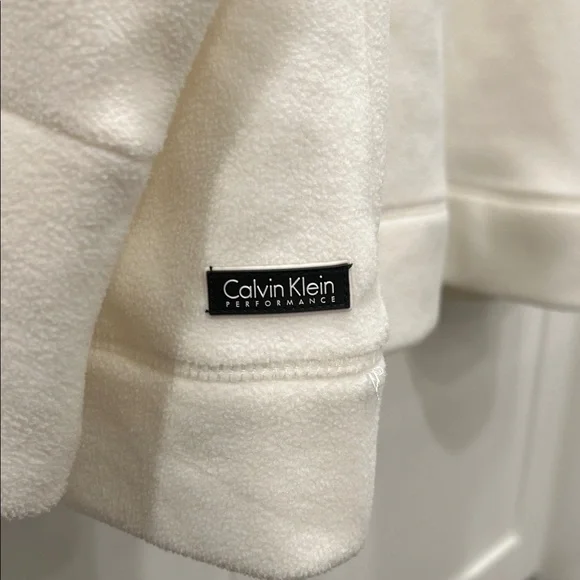 Calvin Klein Performance Women's 1X Full-Zip Hooded Fleece Jacket Winter White - Picture 4 of 13